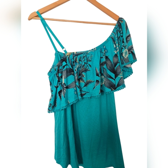 Time & Tru Tropical Teal Off-Shoulder Top Size XL 16/18 - Picture 2 of 3
